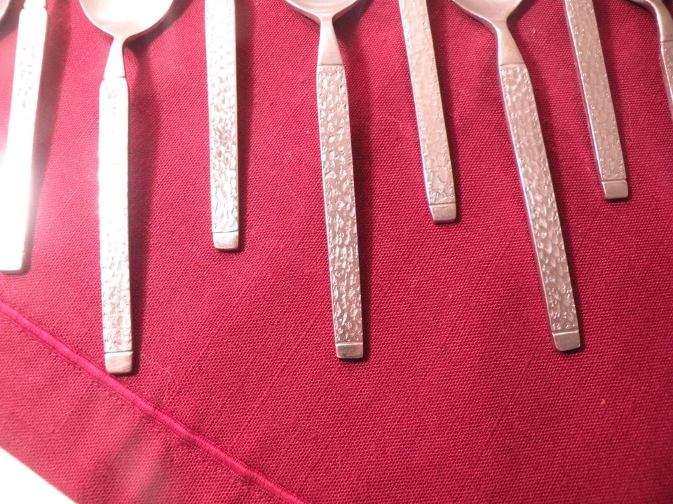 Set Of 9 Teaspoons Ekco Eterna Hammered Stainless EKS2 Japan Textured 1/4" - Image 4 of 4