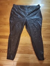 Women's Eloquii Sz 24 Faux Leather Skinny Leg Brown Fleece Lined Leggings