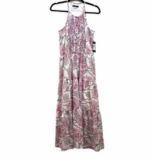 Tommy Hilfiger Sz 6 Halter Maxi Midi L Dress Pink Floral Tiered Ruffled NWT $149