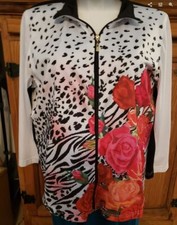 Activology Full Zip Activewear Jacket White Animal Zebra Roses Women's Size 2x