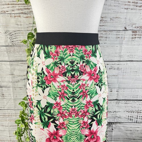 Alfani Skirt sz 12 Pink Green Floral Straight Pencil Stretch Knee Church Wedding - Picture 3 of 11