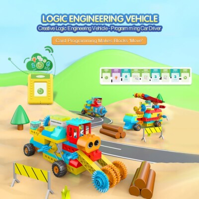 117PCS Engineering Vehicle Kit for Kids - Interactive Card Programming Toys