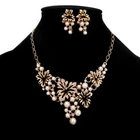 Gold Silver Leaves White Pearls Necklace Earrings Set Diamante Costume Jewellery