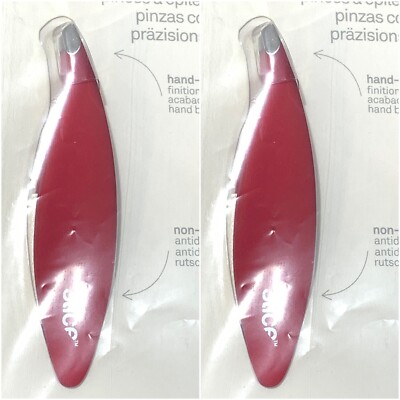2 Slice Slanted Precision Tweezers Extra Wide Grip, Non-Slip Finish - Red