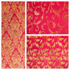 Fuchsia / Gold Damask Jacquard Brocade Fabric 118" Online Sold By the Yard