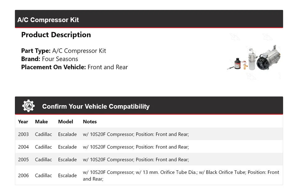 Kit compresor aire acondicionado delantero y trasero 4 estaciones 2004 para Cadillac Escalade 2003-2006 Foto 2 de 4