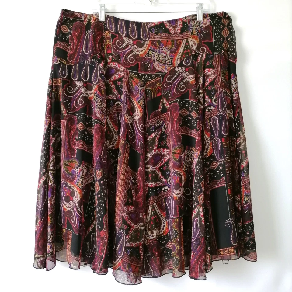 Falda midi de mujer Coldwater Creek marrón negra con estampado de cachemira talla XL Foto 4 de 4