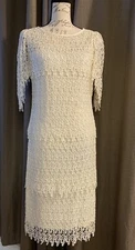 SAMAX New York Layered Dress Great Gatsby Ivory Crochet Flapper Lace Lined 7/8