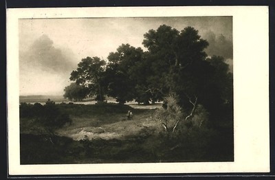 Artist postcard Bautzen, city museum, oil painting oak forest 