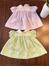 Vintage BABY TOGS Girls 2 Dresses Purple Green Embroidered Lace Easter Clean