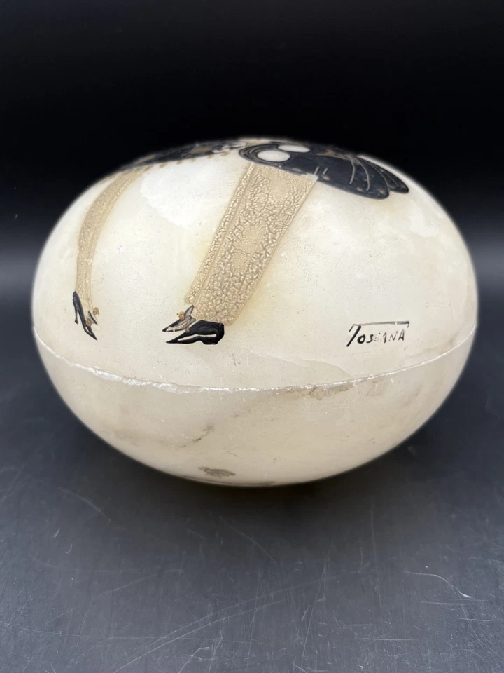 Boîte à poudre Art Déco en albâtre c. 1930 Pierrot et Colombine Toscana - Photo 3/4