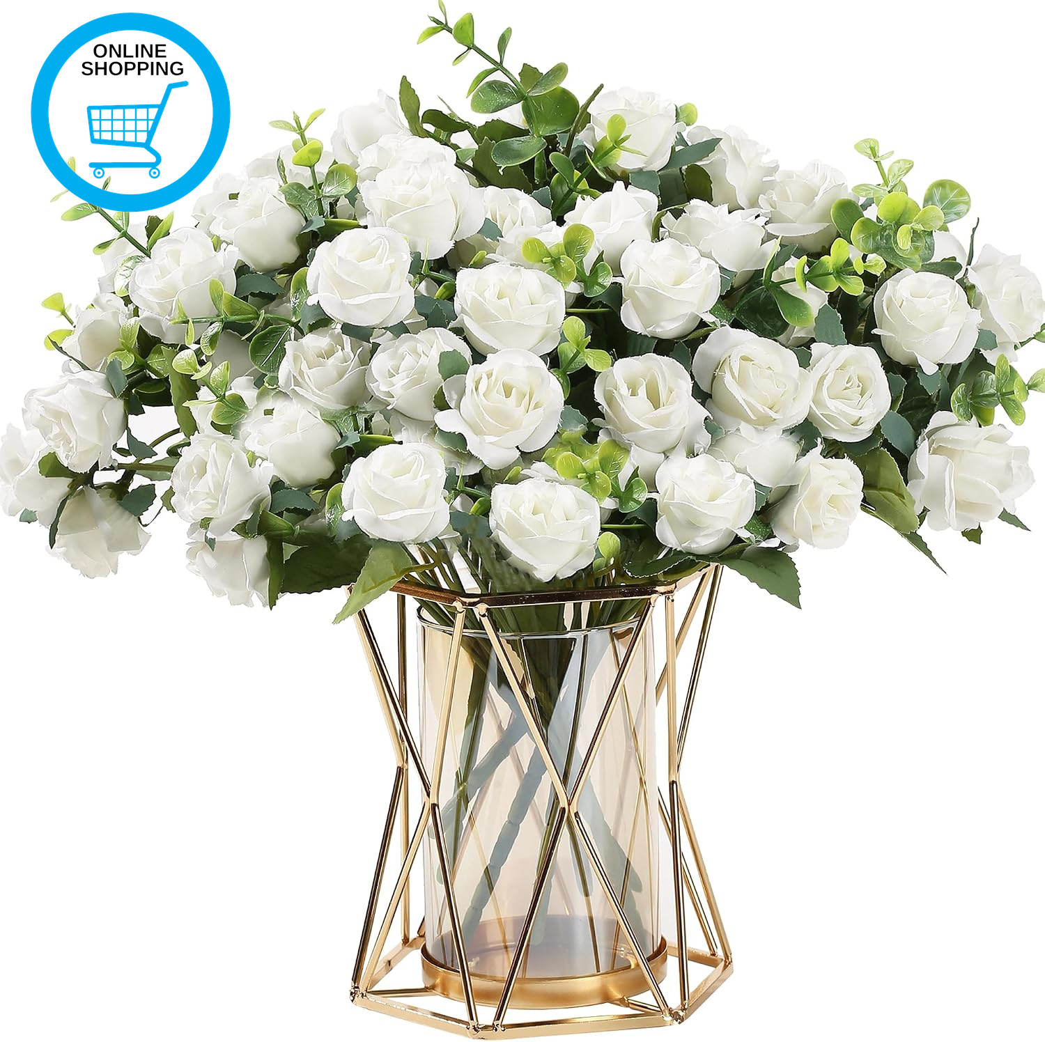2 Bunches White Artificial Flowers Rose Fake Silk Flower Bouquets for Home Weddi