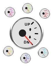 Boat Trim Gauge 0-190ohms UP-DN 7 Color Backlight Curved Glass, Trim White