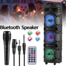 Wireless Portable Bluetooth Party Speaker 3 8" Woofer Heavy Bass Sound With Mic