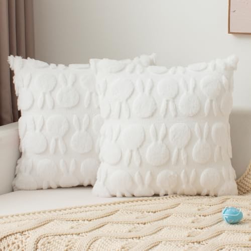 UGASA Easter Pillow Covers 18x18 Inch Set of 2 Super Soft Bunny Rabbit Pattern