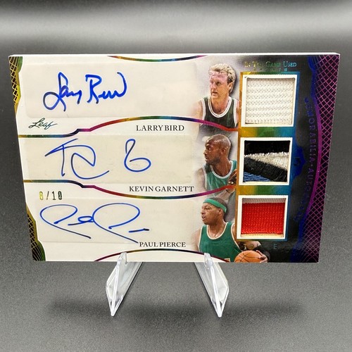 Larry Bird Kevin Garnett Paul Pierce Triple Patch Auto /10 2024 Leaf Game Used🔥