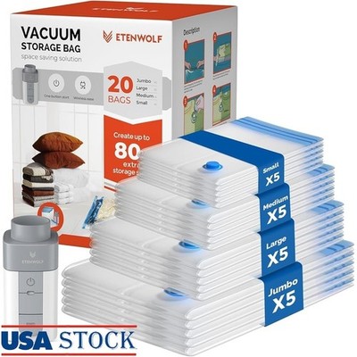 Cordless Air Pump Vacuum Storage Bags 20 Pack Travel Space Saver 1500mAh New
