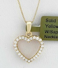 LAB CREATED 0.50 Cts WHITE SAPPHIRE HEART NECKLACE SOLID 14K GOLD - New With Tag