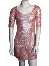 YOANA BARASCHI Dress, 6/8? Pink/Silver Sequins, SHEER, Mini/Short Sleeves, Club