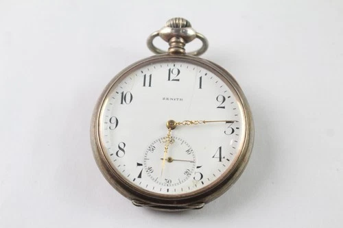 Zenith .800 Silver Open Face Pocket Watch Hand Wind WORKING