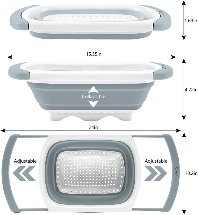 Qimh Collapsible Colander | Over The Sink Silicone Kitchen Strainers and Colande