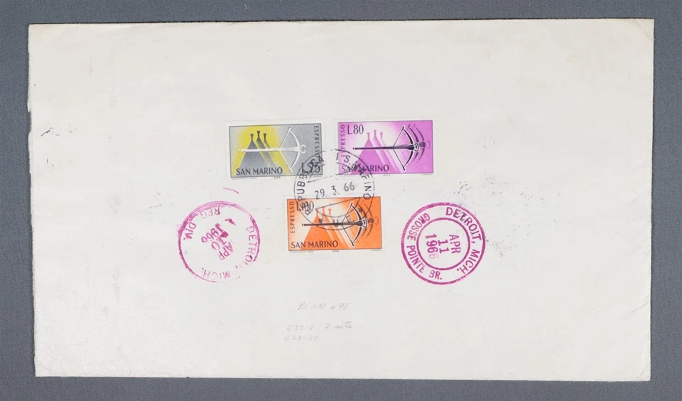 MayfairStamps San Marino FDC 1956 2 Blocks Buildings Registered Airmail First Da - Image 2 of 2