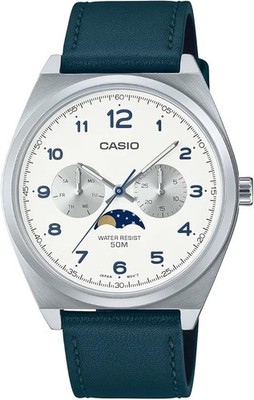 CASIO Moon Phase MTP-M300L-7AV White Dial Greenish Blue Leather Band Japan Quart