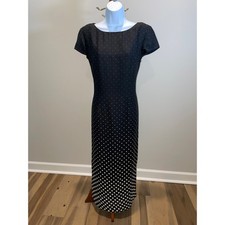 90s Vintage Talbots Long Black Polka Dot Dress Size 10 (Made in USA)