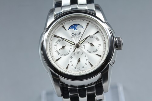 [w/Box ] ORIS Artelier Complication 7554 Silver Moon Phase Automatic Men's Watch