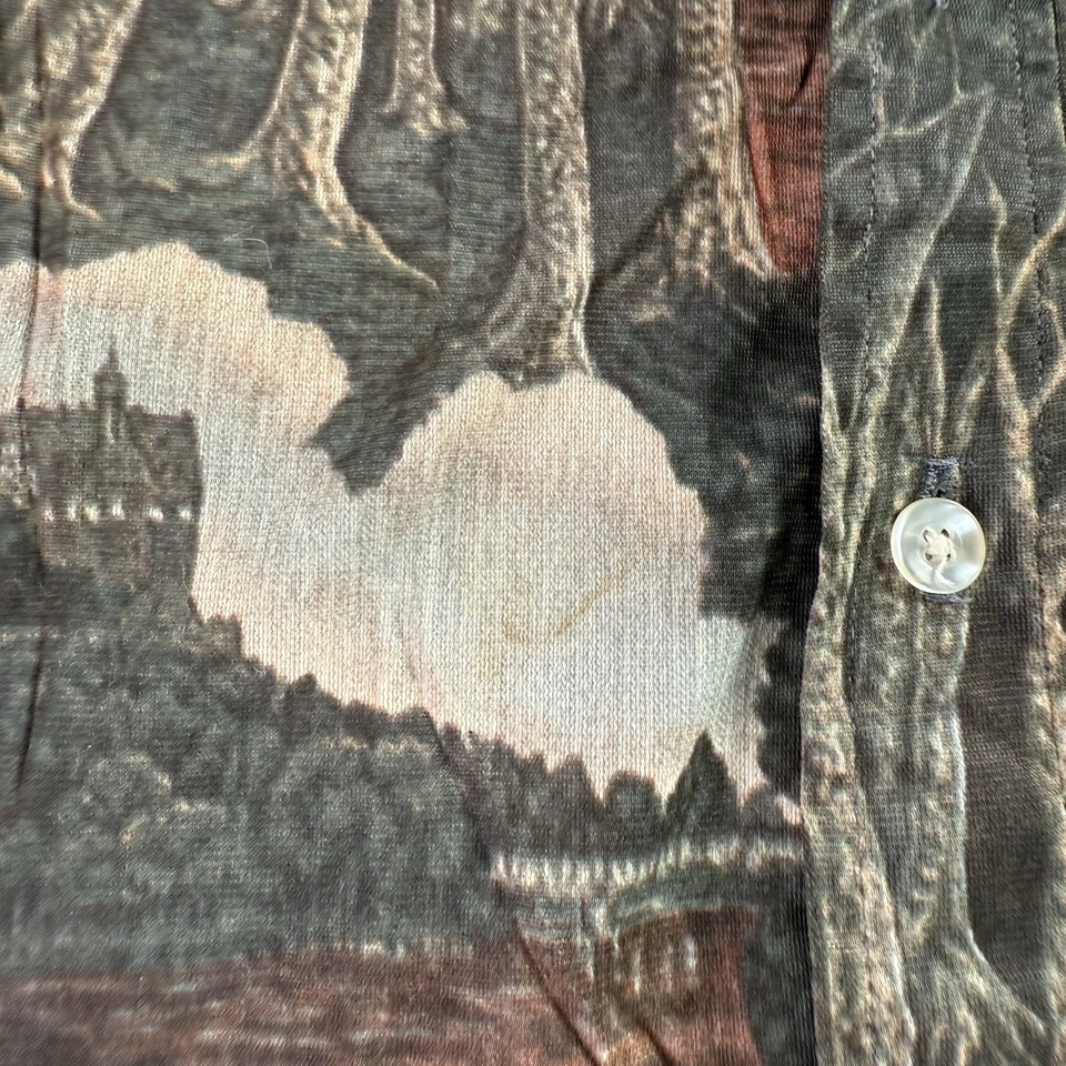 Настоящая винтажная тонкая камуфляжная футболка 70-х с захватом от Moss на пуговицах ретро диско размер M - Изображение 4 из 4
