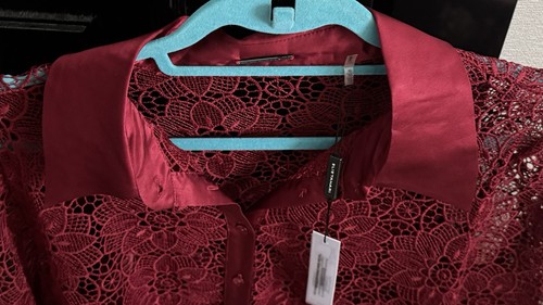 Elie Tahari NWT Women's Lace Blouse Shirt Burgundy Size XL $398.00 - Picture 7 of 8