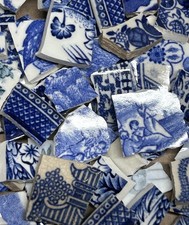 Broken China Plate Mosaic Mixed Blue White 1