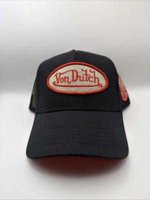 MENS VON DUTCH BLACK /Red TRUCKER HAT ADJUSTABLE CAP ONE SIZE