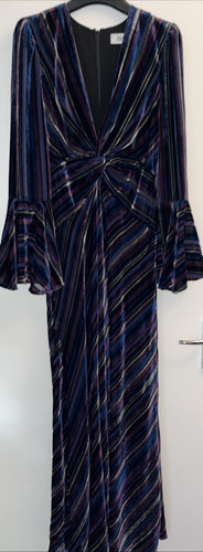 dvf Long Velvet Stripe Dress Uk 16 Us 12 - Picture 1 of 7