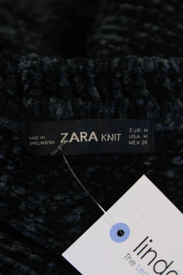 Zara Knit Womens Long Sleeve Round Neck Thick Knit Sweater Navy Size M - Image 4 of 4