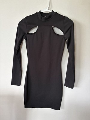 H&M Divided Women s XS Black Solid Bodycon Mock Neck Long Sleeve Cut Out Dress