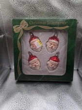 Vintage Bradford Santa Ornaments Set of 4 Christmas Blown Glass glitter faces