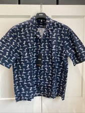 Image of HUGO BOSS LARS REGULAR FIT SHORT SLEEVE SHIRT BLUE PALM PRINT SZ LG BNWT RRP £99