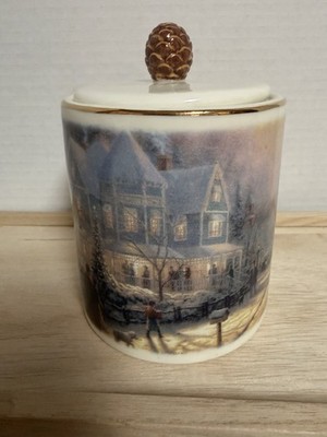 Thomas Kincade Hallmark Porcelain Vtg Candle Holder/Canister W Wax Remains
