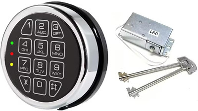 Gun Safe Lock Replacement Solenoid Lock with 2 Override Keys Chrome Digital Keyp