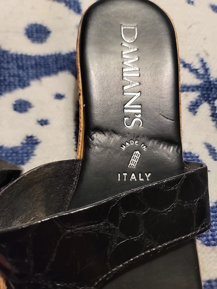 Sandalias Damiani's negras de cuña de corcho bajo talla 8 hechas en Italia Foto 3 de 4