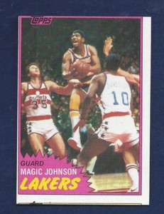 SHARP OFF CENTERED  1981 TOPPS BASKETBALL #21 MAGIC JOHNSON HOF .99 SHIP  x953