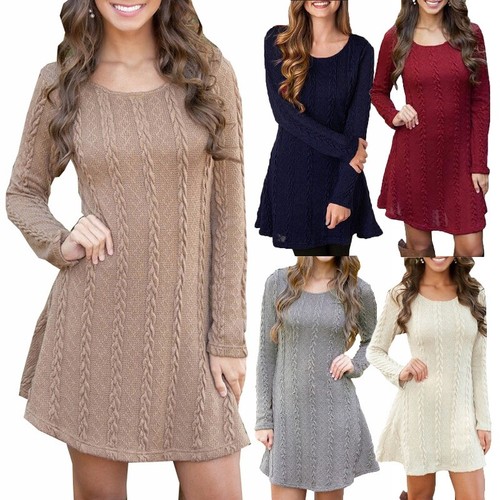 Stylish Women's Knitted Sweater Jumper Mini Dress For Cozy Winter And Autumn - Picture 5 of 12