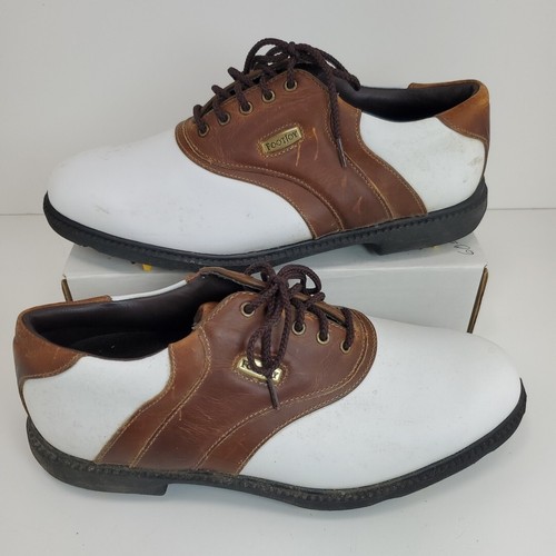 FOOTJOY Superlites Men's Size 8M White & Brown Saddle Golf Shoes Cleats 58049