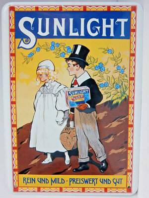 Blechpostkarte Mini-Blechschild Sunlight Waschmittel  2 Kinder 10 x 14,5
