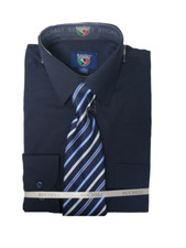 Men's Dress Cotton-Blend Shirts W/ Matching Random design Tie Set -Navy