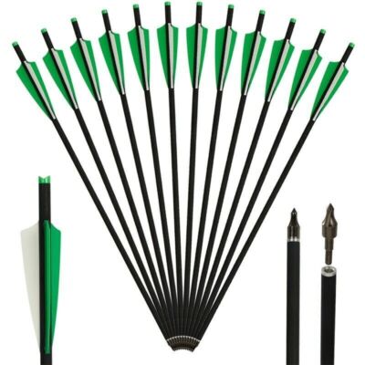 LWANO 100% Pure Carbon Crossbow Bolts Arrows 20 Inch Archery Arrows 12 Pack And 6 Pack Hunting Crossbow Broadheads Kit For Hunting Target Practice
