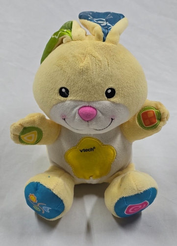 Peluche amarillo de peluche Vtech Peek At Me Bunny modos de dormir música partes del cuerpo iluminar - Imagen 2 de 5