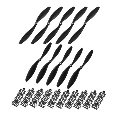 RC Propellers CW CCW 1045 10''x4.5'' 2-Vane Airplane Toy Black 5 Pairs w Adapters