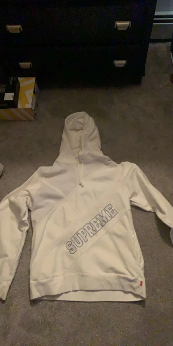 Supreme diagonal hooded sweatshirt white Size LARGE eBay